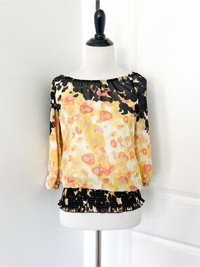 Vintage Hype Yellow, Black and Peach Floral Blouson Top - XS